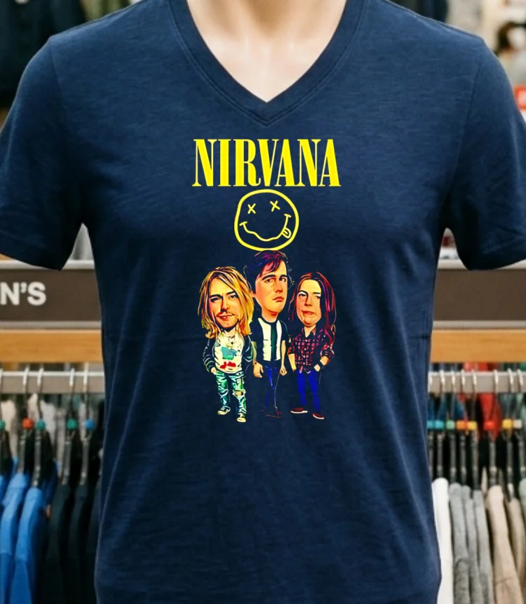 Nirvana Kurt Cobain Black Cartoon Shirt Navy Shirt 1