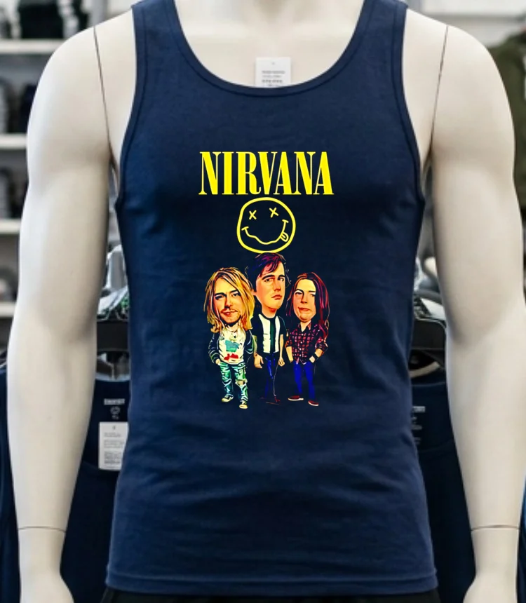Nirvana Kurt Cobain Black Cartoon Shirt - navy-shirt Nirvana Kurt Cobain Black Cartoon Shirt Navy Shirt