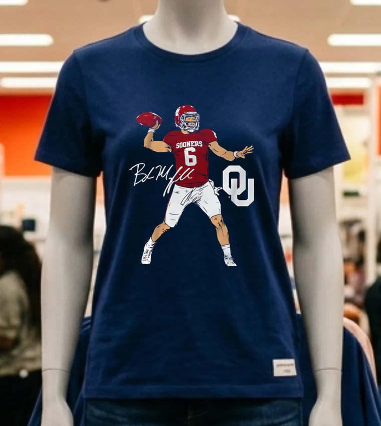 Oklahoma Football Baker Mayfield Superstar Pose Signature Style Shirt Navy Shirt
