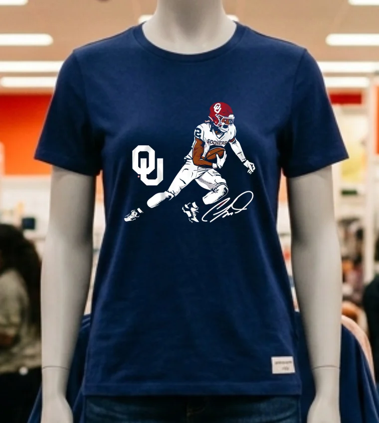Oklahoma Football Ceedee Lamb Superstar Pose Signature Style Shirt - navy-shirt Oklahoma Football Ceedee Lamb Superstar Pose Signature Style Shirt Navy Shirt