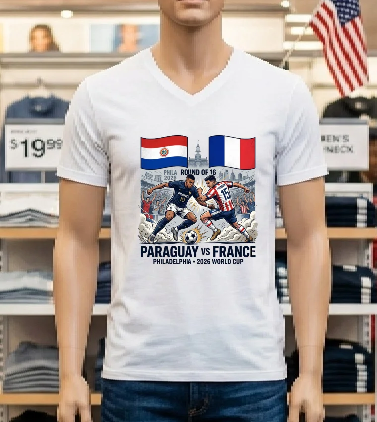 Paraguay Vs France In The Round Of 16 Of The 2026 World Cup In Philadelphia T Shirt - white-t-shirt Paraguay Vs France In The Round Of 16 Of The 2026 World Cup In Philadelphia T Shirt White T Shirt 1