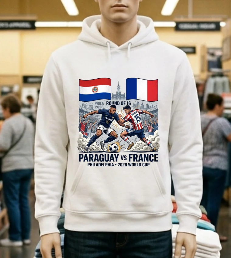 Paraguay Vs France In The Round Of 16 Of The 2026 World Cup In Philadelphia T Shirt - white-t-shirt Paraguay Vs France In The Round Of 16 Of The 2026 World Cup In Philadelphia T Shirt White T Shirt 2