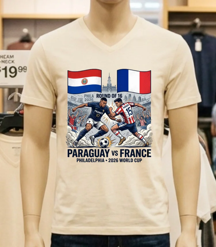 Paraguay Vs France In The Round Of 16 Of The 2026 World Cup In Philadelphia T Shirt - white-t-shirt Paraguay Vs France In The Round Of 16 Of The 2026 World Cup In Philadelphia T Shirt White T Shirt 5