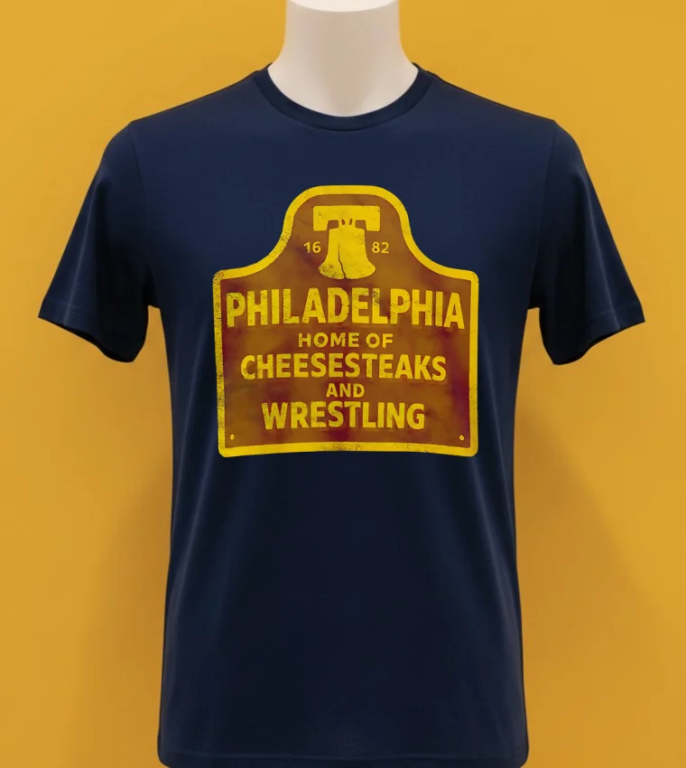 Philadelphia Home Of Cheesesteaks And Wrestling Shirt Navy Shirt 1