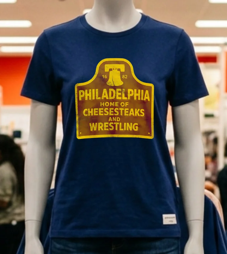Philadelphia Home Of Cheesesteaks And Wrestling Shirt - navy-shirt Philadelphia Home Of Cheesesteaks And Wrestling Shirt Navy Shirt 2