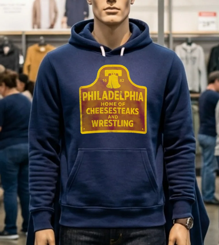 Philadelphia Home Of Cheesesteaks And Wrestling Shirt - navy-shirt Philadelphia Home Of Cheesesteaks And Wrestling Shirt Navy Shirt
