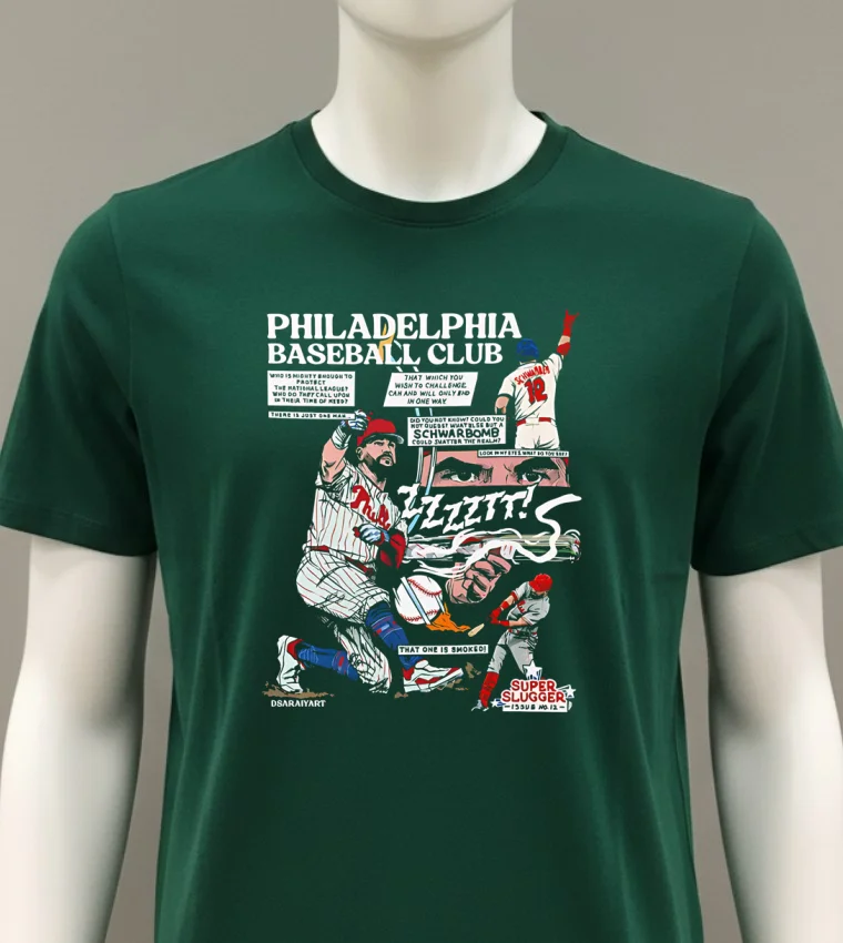 Philadelphia Phillies Baseball Club Schwarbomb Comic Shirt - green-shirt Philadelphia Phillies Baseball Club Schwarbomb Comic Shirt Green Shirt