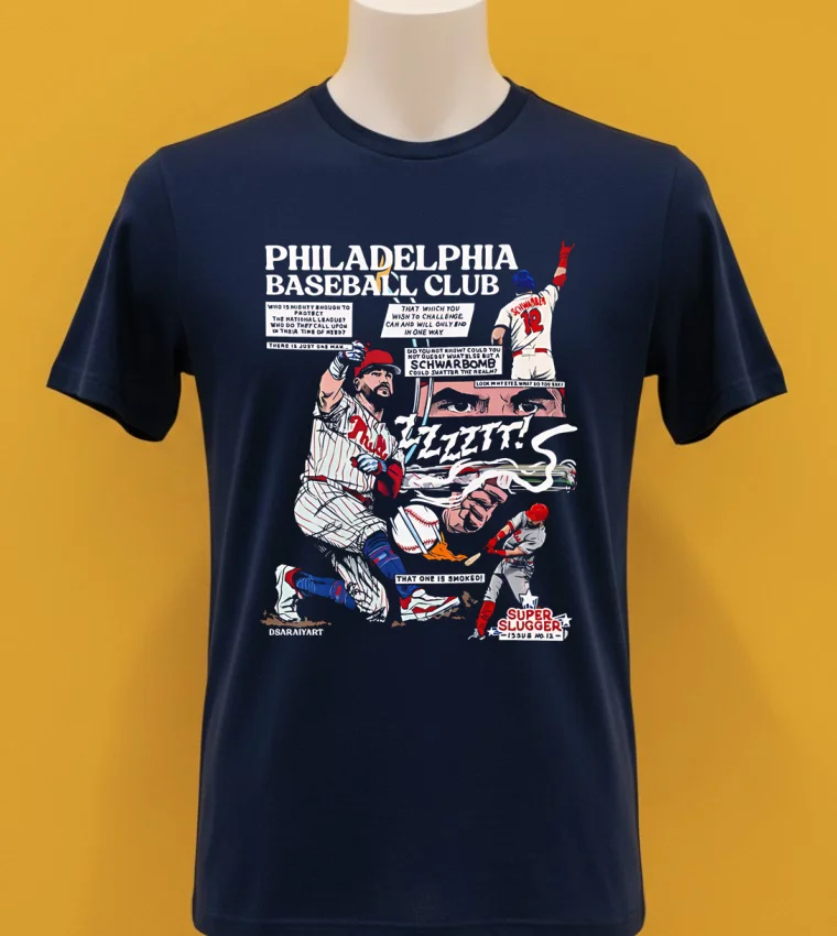 Philadelphia Phillies Baseball Club Schwarbomb Comic Shirt Navy Shirt 1
