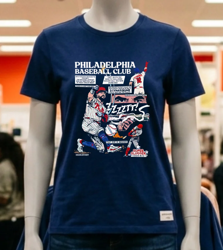 Philadelphia Phillies Baseball Club Schwarbomb Comic Shirt Navy Shirt 2