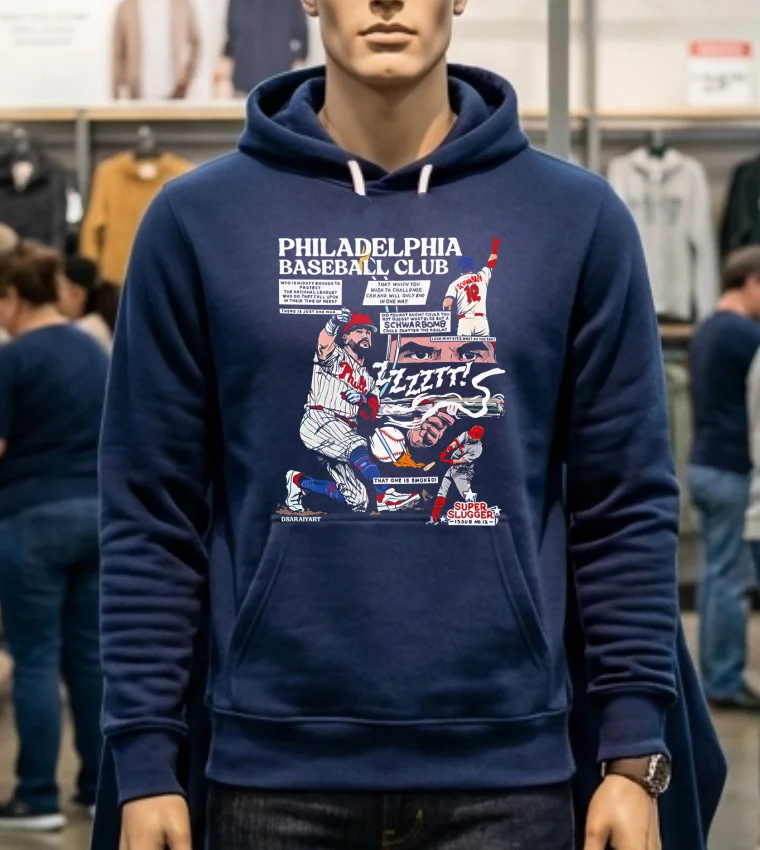 Philadelphia Phillies Baseball Club Schwarbomb Comic Shirt - navy-shirt Philadelphia Phillies Baseball Club Schwarbomb Comic Shirt Navy Shirt