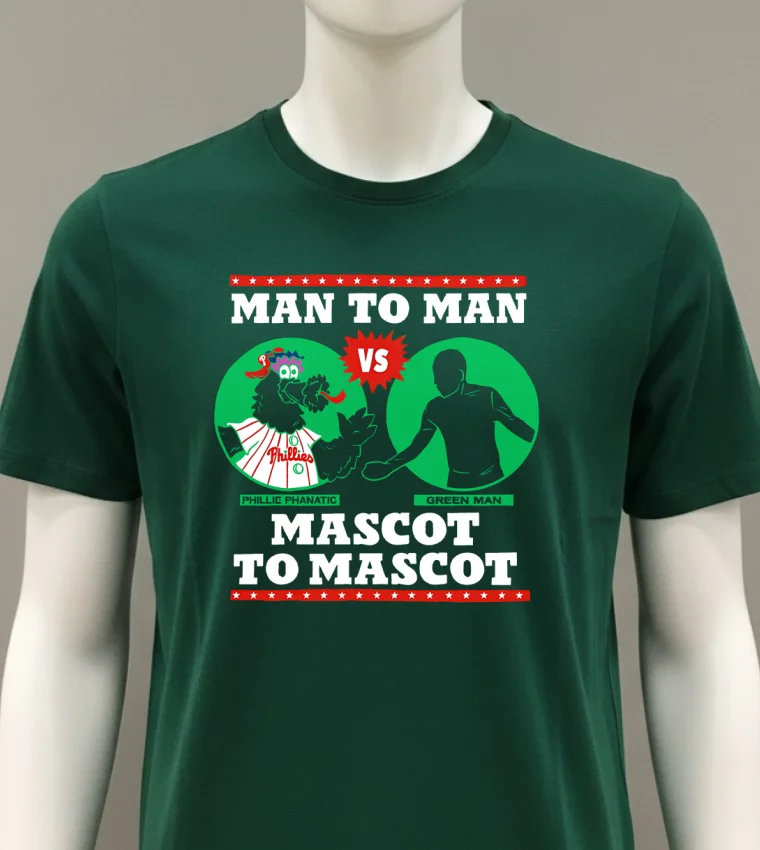 Philadelphia Phillies Man To Man Phillie Phanatic Vs Green Man Mascot To Mascot Shirt - green-shirt Philadelphia Phillies Man To Man Phillie Phanatic Vs Green Man Mascot To Mascot Shirt Green Shirt
