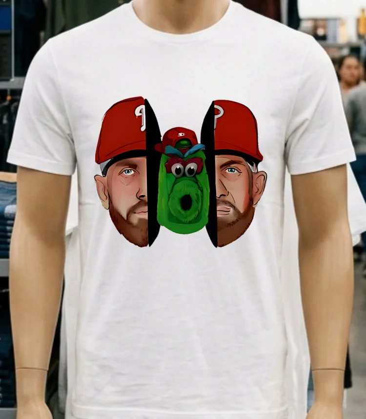 Philly Split Kyle Schwarber And Phillie Phanatic Baseball Shirt - white-t-shirt Philly Split Kyle Schwarber And Phillie Phanatic Baseball Shirt White T Shirt 3