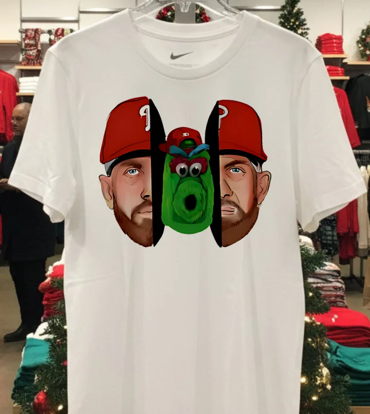 Philly Split Kyle Schwarber And Phillie Phanatic Baseball Shirt - white-t-shirt Philly Split Kyle Schwarber And Phillie Phanatic Baseball Shirt White T Shirt