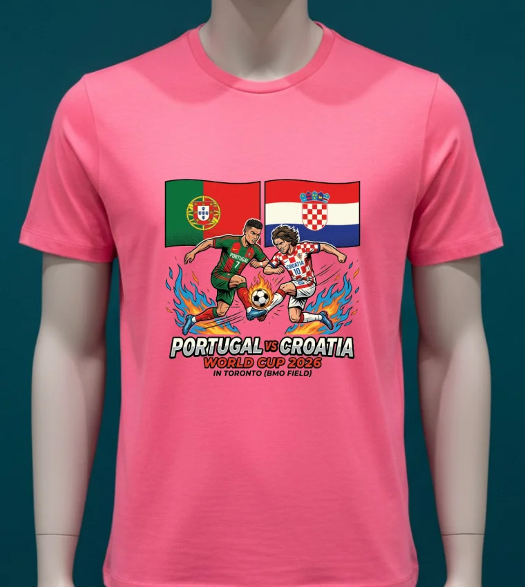 Portugal Vs Croatia World Cup 2026 In Toronto (Bmo Field) T Shirt - pink-t-shirt Portugal Vs Croatia World Cup 2026 In Toronto Bmo Field T Shirt Pink T Shirt