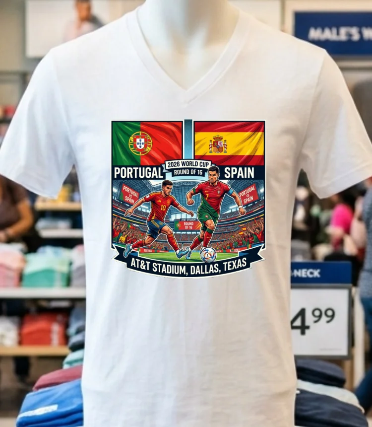 Portugal Vs Spain In The Round Of 16 Of The 2026 World Cup At Dallas Stadium Att Texas T Shirt White T Shirt 3