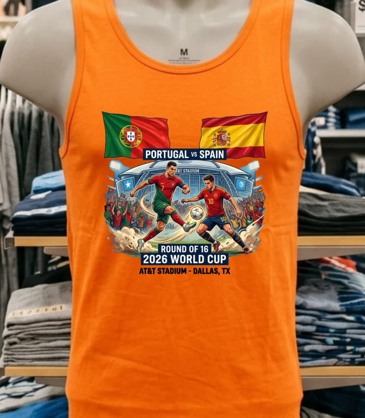 Portugal Vs Spain In The Round Of 16 Of The 2026 World Cup T Shirt - orange-shirt Portugal Vs Spain In The Round Of 16 Of The 2026 World Cup T Shirt Orange Shirt