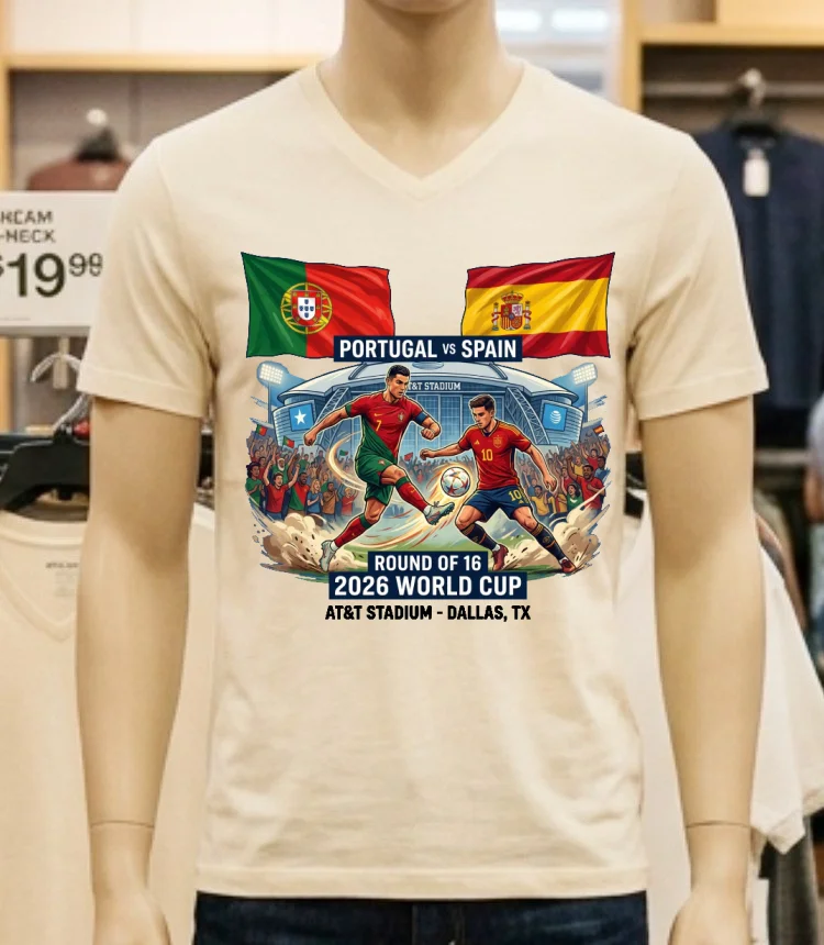 Portugal Vs Spain In The Round Of 16 Of The 2026 World Cup T Shirt White T Shirt 1