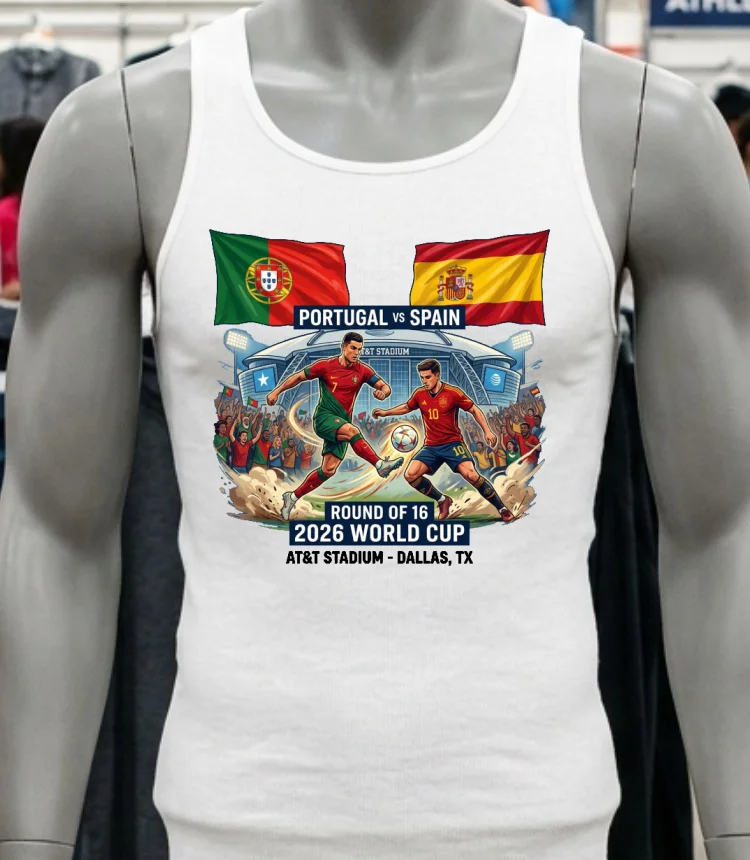 Portugal Vs Spain In The Round Of 16 Of The 2026 World Cup T Shirt - white-t-shirt Portugal Vs Spain In The Round Of 16 Of The 2026 World Cup T Shirt White T Shirt 2