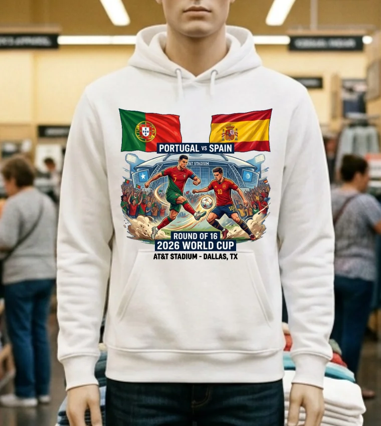 Portugal Vs Spain In The Round Of 16 Of The 2026 World Cup T Shirt - white-t-shirt Portugal Vs Spain In The Round Of 16 Of The 2026 World Cup T Shirt White T Shirt