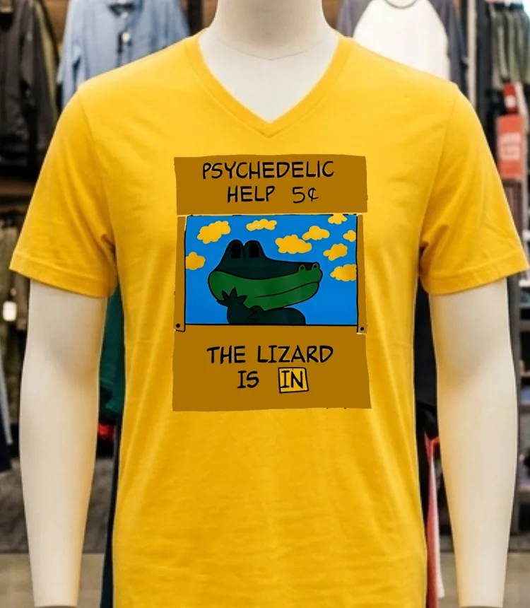 Psychedelic Help 5 Cents The Lizard Is In Shirt - yellow-t-shirt Psychedelic Help 5 Cents The Lizard Is In Shirt Yellow T Shirt