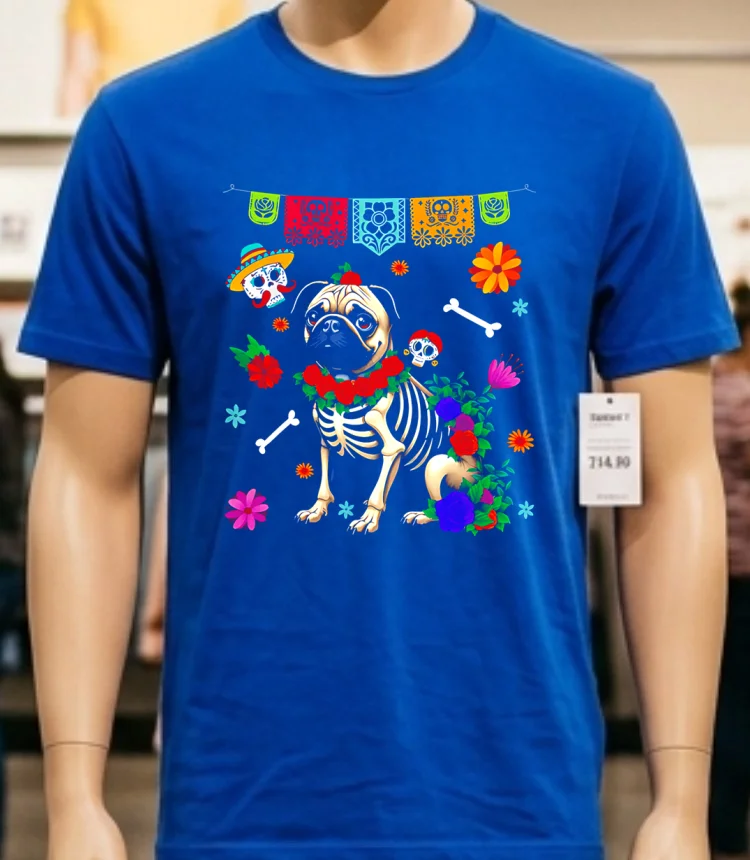 Pug Halloween Christmas Shirt - blue-shirt Pug Halloween Christmas Shirt Blue Shirt