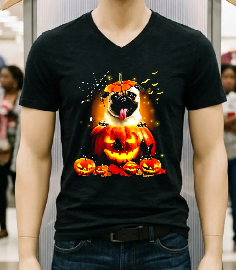 Pug Spooky Halloween Pumpkin Head Shirt - balck-shirt Pug Spooky Halloween Pumpkin Head Shirt Balck Shirt
