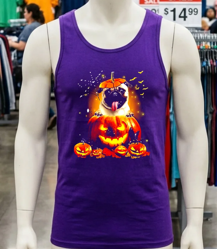 Pug Spooky Halloween Pumpkin Head Shirt - purple-shirt Pug Spooky Halloween Pumpkin Head Shirt Purple Shirt 1
