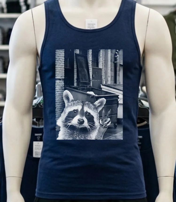Raccoon Lets Get Trashed Hello Vintage Shirt Navy Shirt