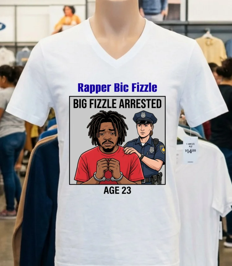 Rapper Bic Fizzle (Northern, 23 Years Old) Was Arrested By The Police T Shirt - white-t-shirt Rapper Bic Fizzle Northern 23 Years Old Was Arrested By The Police T Shirt White T Shirt 1