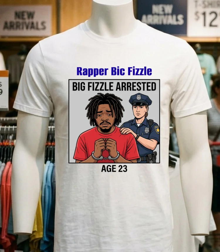Rapper Bic Fizzle (Northern, 23 Years Old) Was Arrested By The Police T Shirt - white-t-shirt Rapper Bic Fizzle Northern 23 Years Old Was Arrested By The Police T Shirt White T Shirt 2