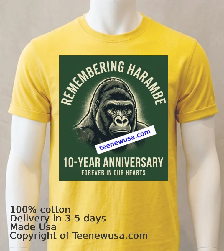 Remembering Harambe On The 10 Year Anniversary Of His Death T Shirt Yellow T Shirt