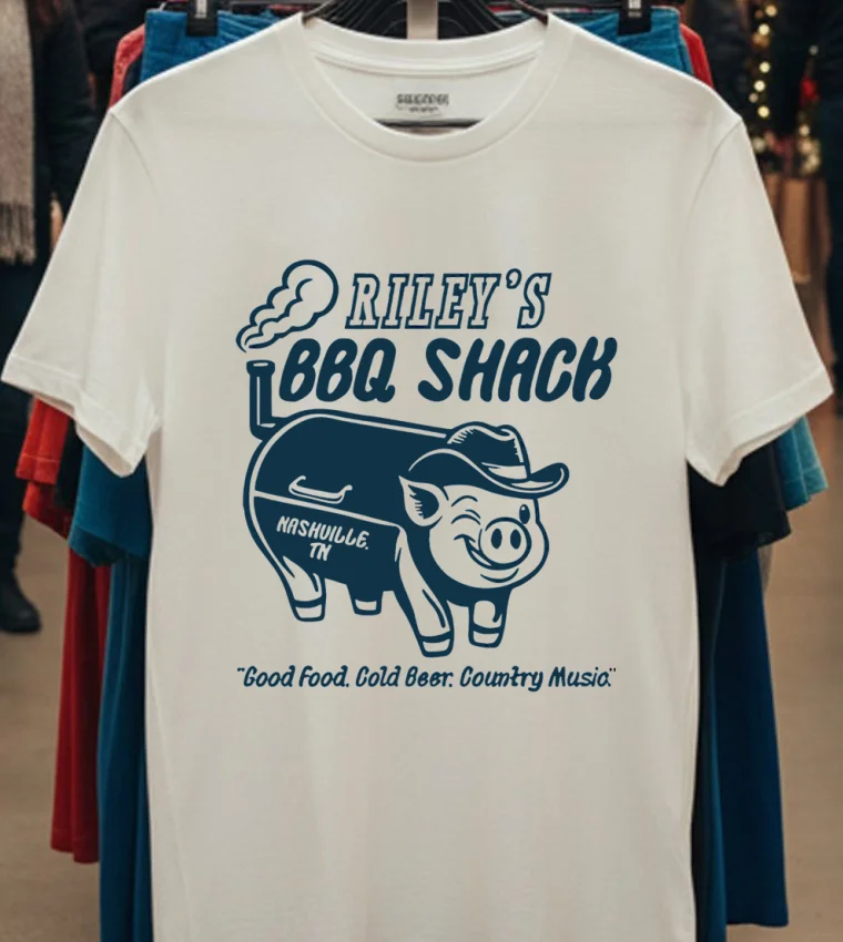 Riley Green Bbq Shack Pig Shirt - white-t-shirt Riley Green Bbq Shack Pig Shirt White T Shirt