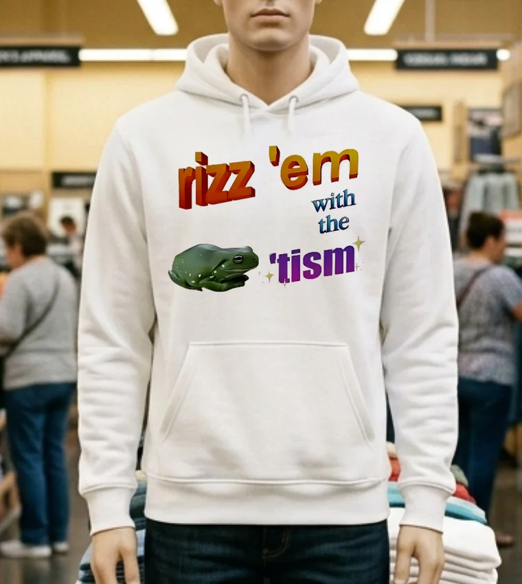 Rizz Em With The Tism Frog Parody Shirt - white-t-shirt Rizz Em With The Tism Frog Parody Shirt White T Shirt 1