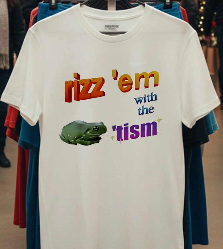 Rizz Em With The Tism Frog Parody Shirt - white-t-shirt Rizz Em With The Tism Frog Parody Shirt White T Shirt