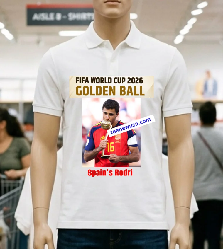 Rodri Spain Win The World Cup 2026 Golden Ball T Shirt - white-t-shirt Rodri Spain Win The World Cup 2026 Golden Ball T Shirt White T Shirt 1