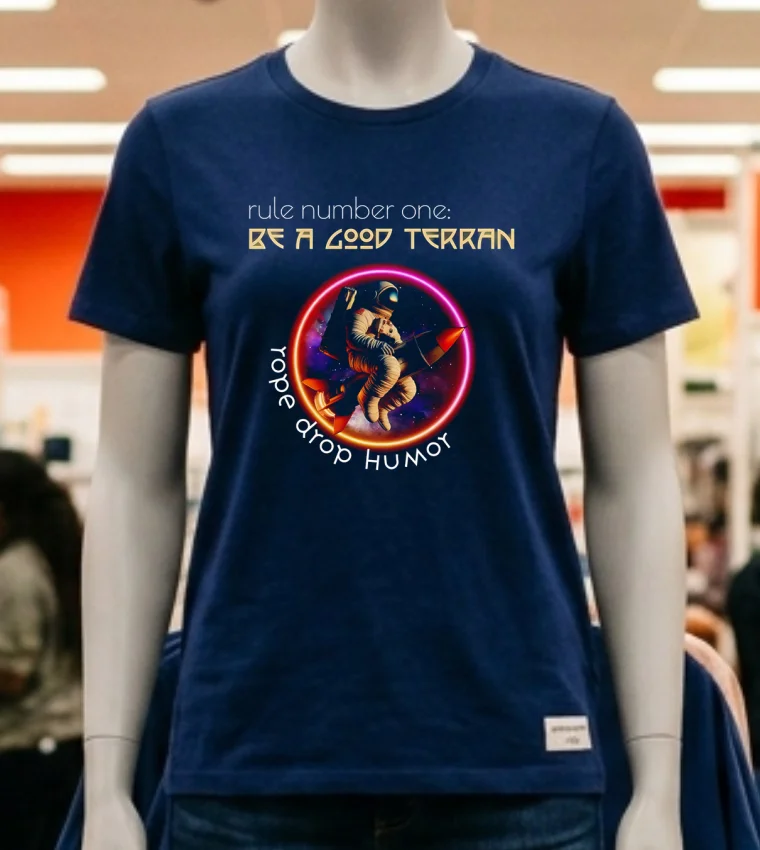 Rule Number One Be A Good Terran Rope Drop Humοy Shirt - navy-shirt Rule Number One Be A Good Terran Rope Drop Humy Shirt Navy Shirt