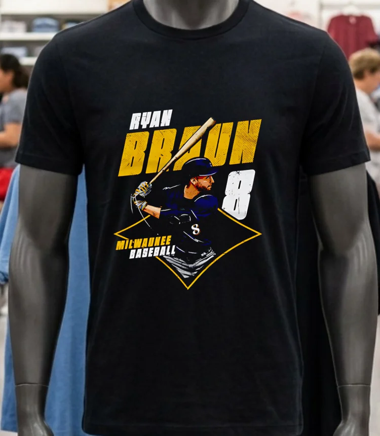 Ryan Braun Milwaukee Diamond #8 Shirt - balck-shirt Ryan Braun Milwaukee Diamond 8 Shirt Balck Shirt