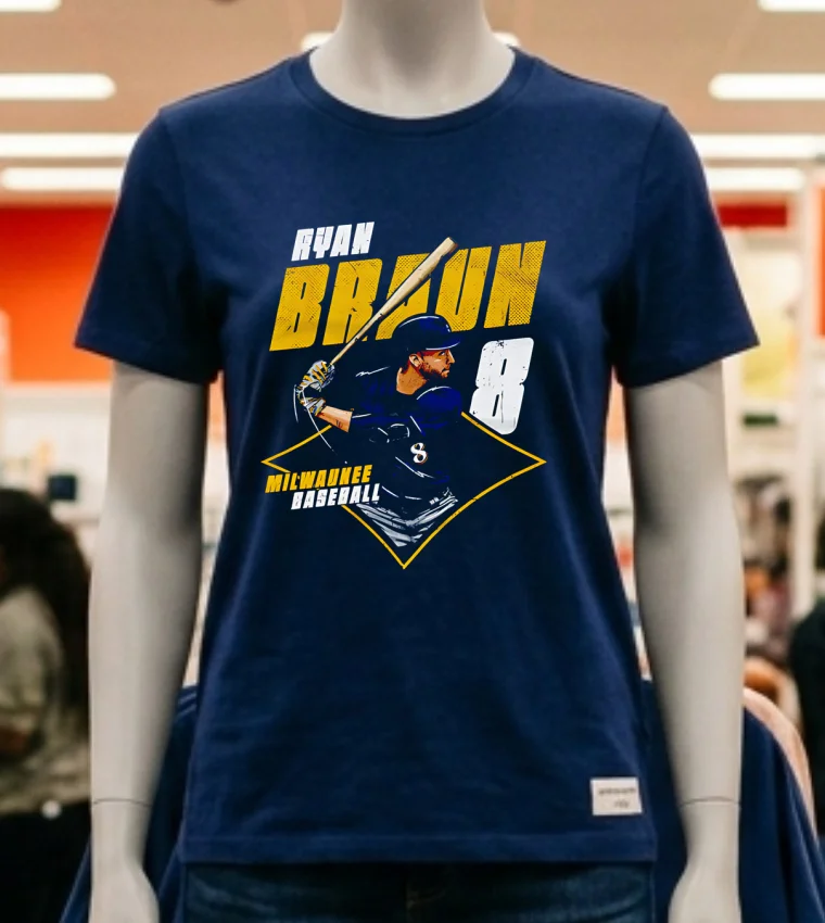 Ryan Braun Milwaukee Diamond 8 Shirt Navy Shirt 2