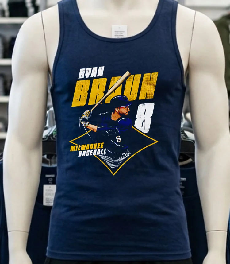 Ryan Braun Milwaukee Diamond #8 Shirt - navy-shirt Ryan Braun Milwaukee Diamond 8 Shirt Navy Shirt 3