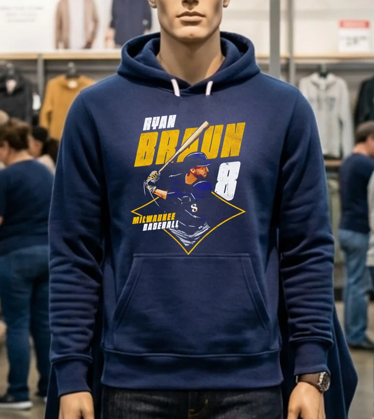 Ryan Braun Milwaukee Diamond #8 Shirt - navy-shirt Ryan Braun Milwaukee Diamond 8 Shirt Navy Shirt