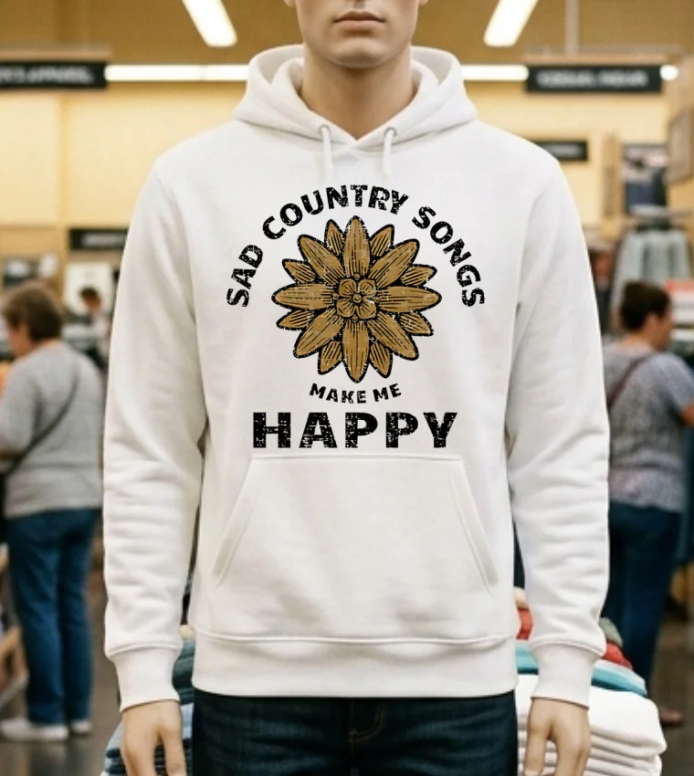 Sad Country Songs Make Me Happy Vintage Shirt - white-t-shirt Sad Country Songs Make Me Happy Vintage Shirt White T Shirt 1
