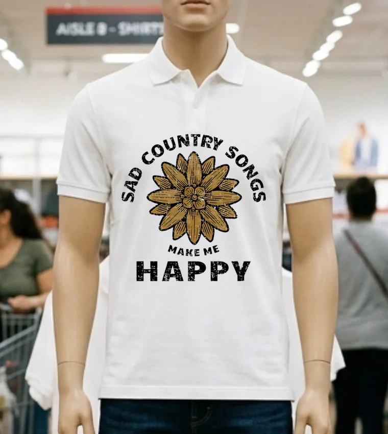 Sad Country Songs Make Me Happy Vintage Shirt - white-t-shirt Sad Country Songs Make Me Happy Vintage Shirt White T Shirt 2