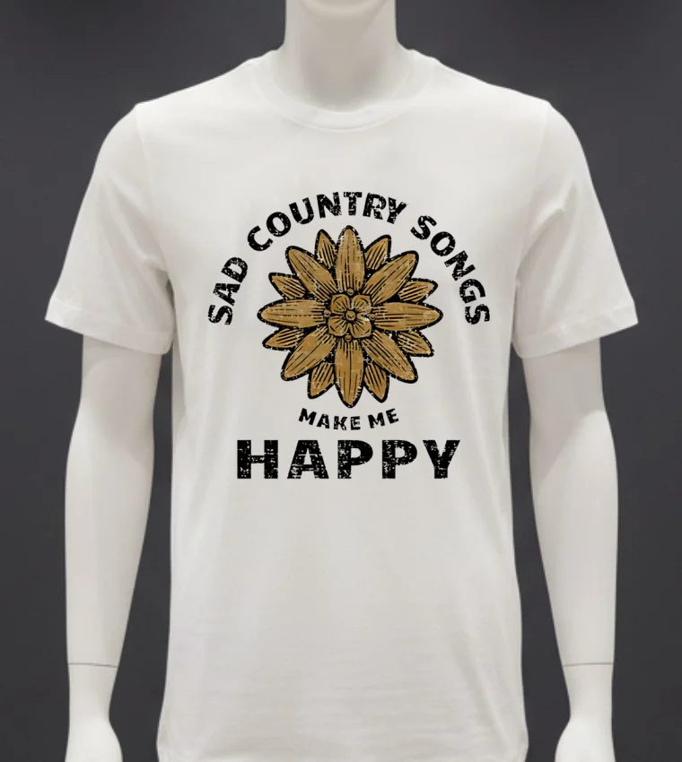 Sad Country Songs Make Me Happy Vintage Shirt - white-t-shirt Sad Country Songs Make Me Happy Vintage Shirt White T Shirt 4