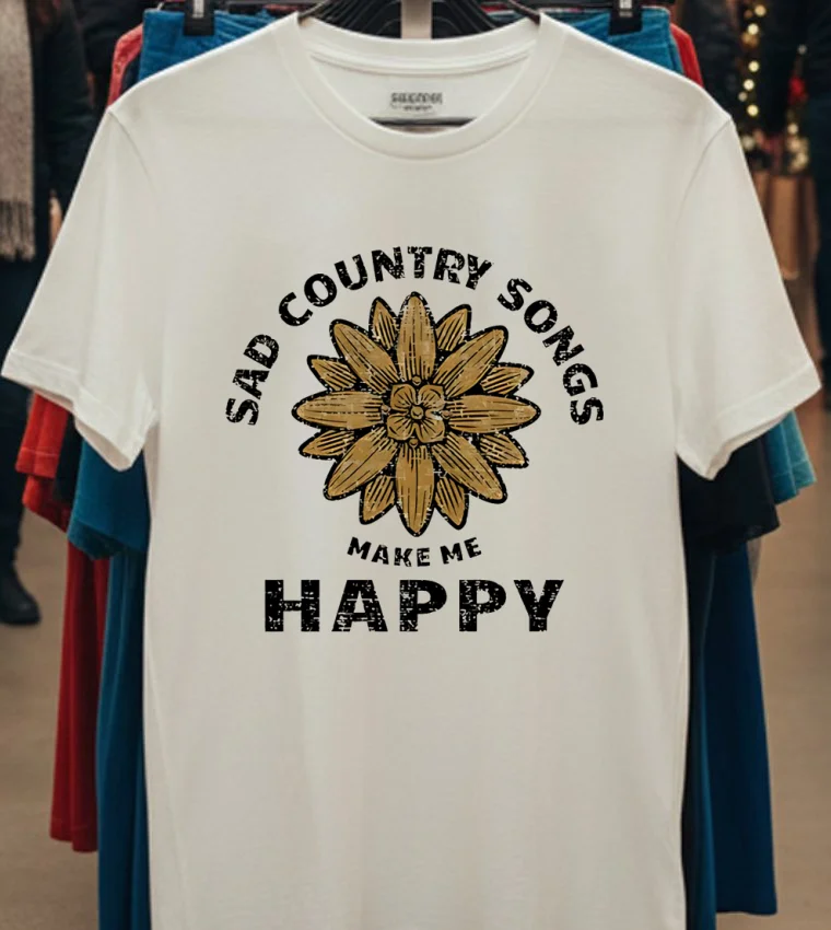 Sad Country Songs Make Me Happy Vintage Shirt - white-t-shirt Sad Country Songs Make Me Happy Vintage Shirt White T Shirt