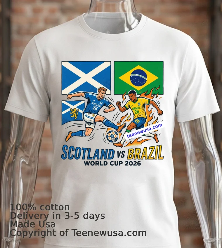 Scotland Vs Brazil World Cup 2026 T Shirt - white-t-shirt 2 Scotland Vs Brazil World Cup 2026 T Shirt White T Shirt 2
