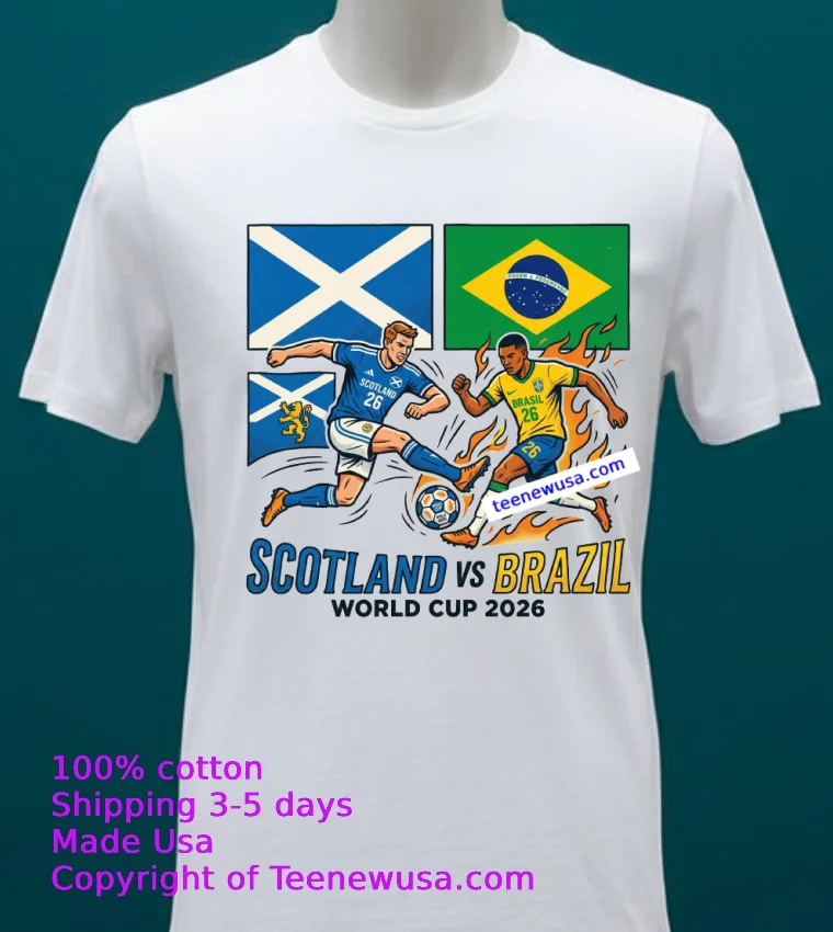 Scotland Vs Brazil World Cup 2026 T Shirt - white-t-shirt 20 Scotland Vs Brazil World Cup 2026 T Shirt White T Shirt 20
