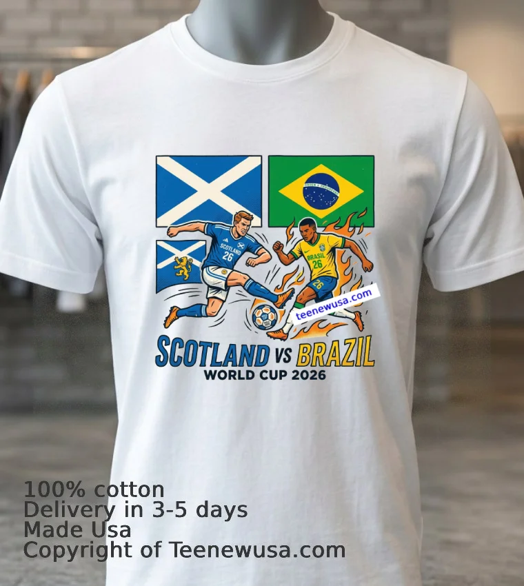 Scotland Vs Brazil World Cup 2026 T Shirt - white-t-shirt 3 Scotland Vs Brazil World Cup 2026 T Shirt White T Shirt 3