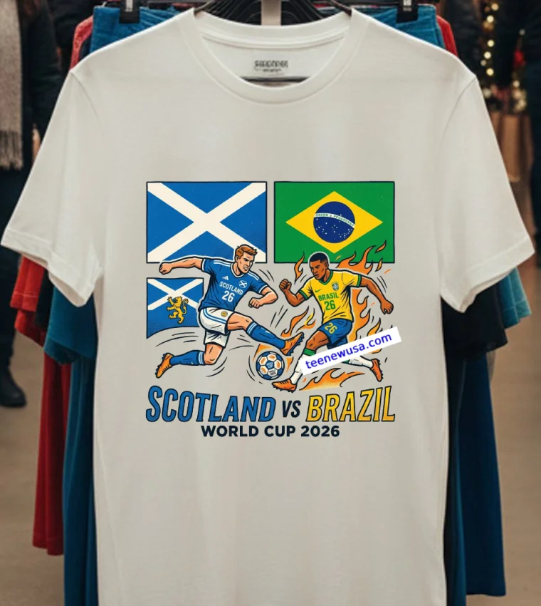 Scotland Vs Brazil World Cup 2026 T Shirt - white-t-shirt Scotland Vs Brazil World Cup 2026 T Shirt White T Shirt