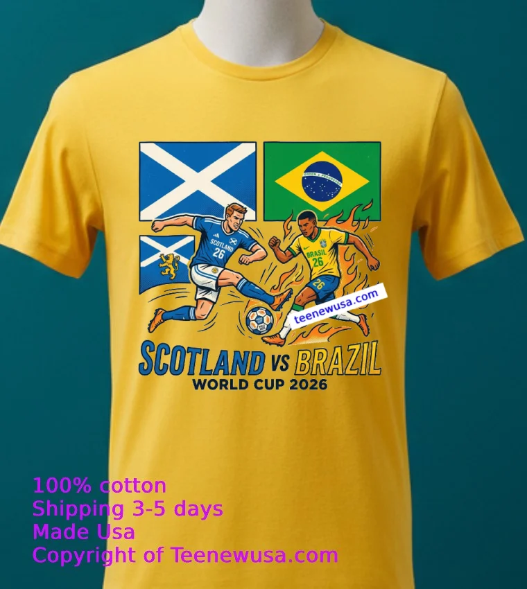 Scotland Vs Brazil World Cup 2026 T Shirt - yellow-t-shirt 2 Scotland Vs Brazil World Cup 2026 T Shirt Yellow T Shirt 2