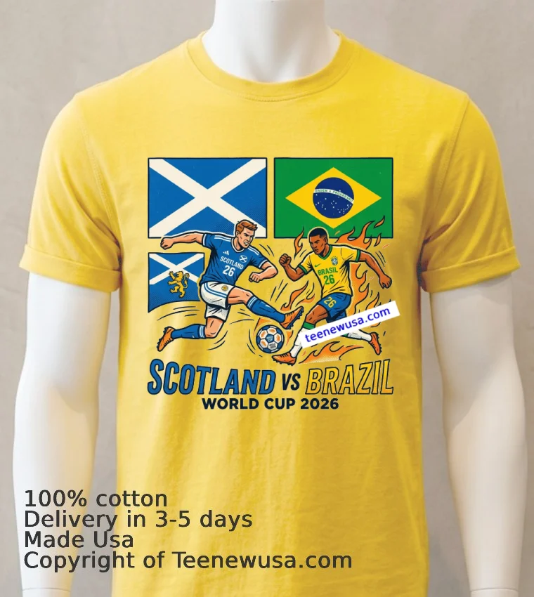 Scotland Vs Brazil World Cup 2026 T Shirt - yellow-t-shirt Scotland Vs Brazil World Cup 2026 T Shirt Yellow T Shirt